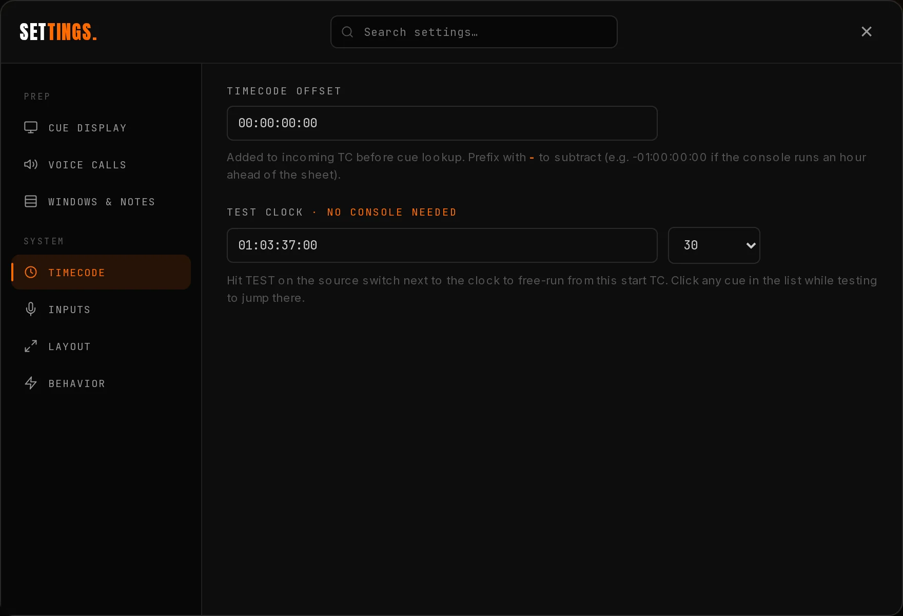 The Timecode tab